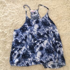 Blue and white flow-y tank top